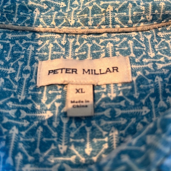 Peter Millar Extra Large Blue Fish Design Short Sleeve Shirt - Picture 4 of 5